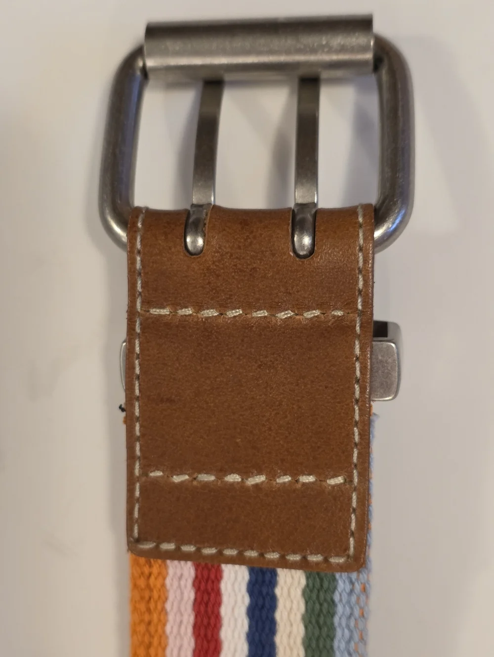 Retro Rainbow Cotton Webbing Belt Double Prong Buckle Unisex Womens XL 42